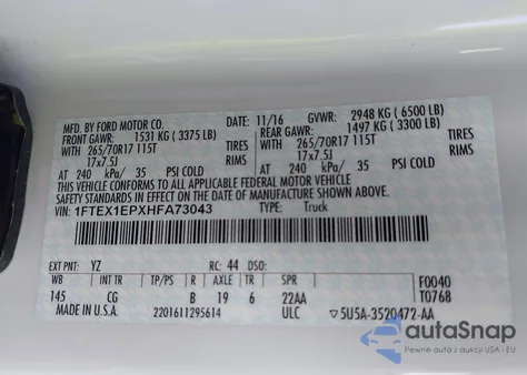 2017 Ford F-150 Xl from USA, damaged, VIN 1FTEX1EPXHFA73043